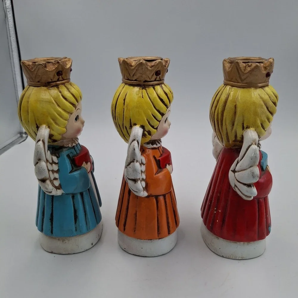 VTG Set of 3 Christmas Homco Choir Carolers Angels Candle Holders Christmas